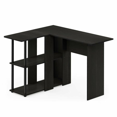 FURINNO 17092EX-BK Abbott L-Shape Desk with Bookshelf, Espresso & Black 17092EX/BK